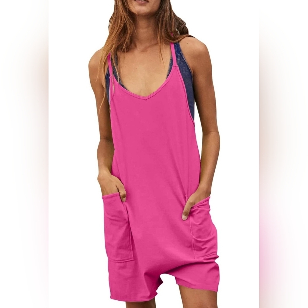Fashion Chic Hot Pink Sleeveless Spaghetti Strap Romper W/ Built-In Shorts